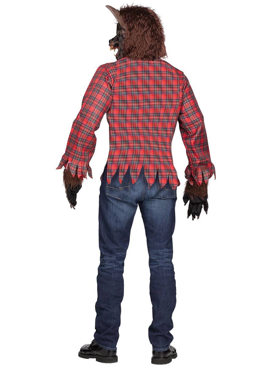 Red Tartan Faux Brown Fur Werewolf Halloween Costume Back Image