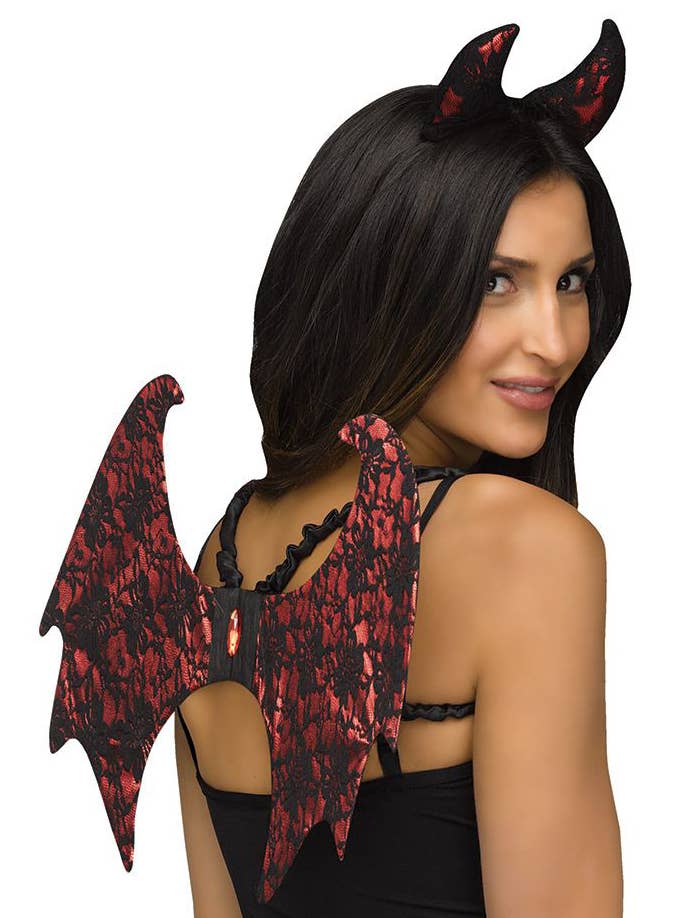 Red Lace Devil Wings and Horns Set