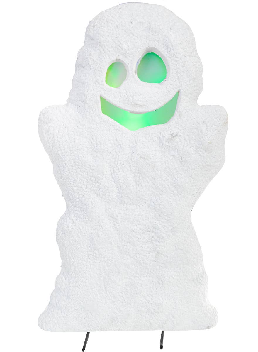 Large White Smiling Light Up Ghost Tombstone Halloween Decoration