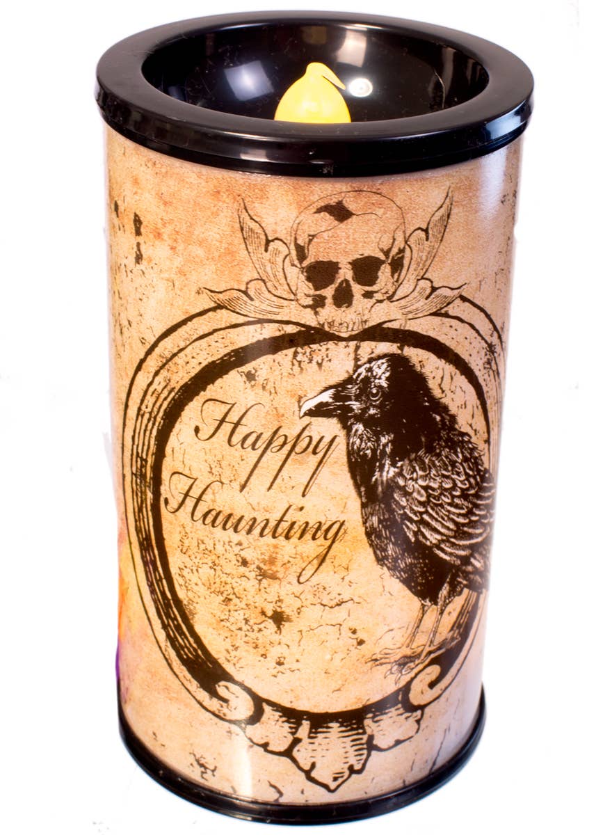 LED Light Up Happy Hunting Halloween Candle with Raven