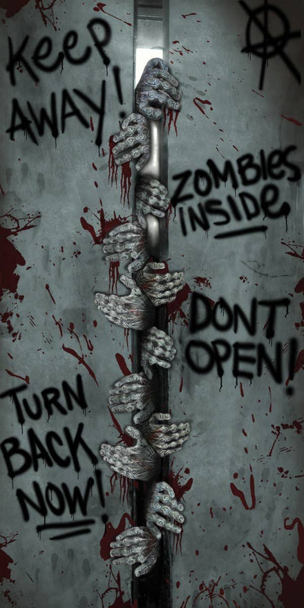 Image of Zombies Inside Haunted House Halloween Door Cover