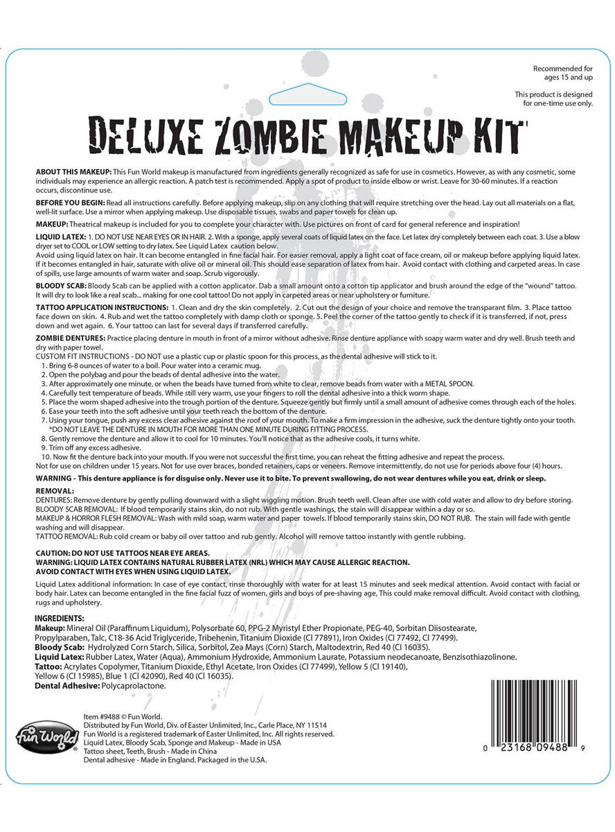 Deluze Zombie Makeup Set with Wounds and Teeth Information Image