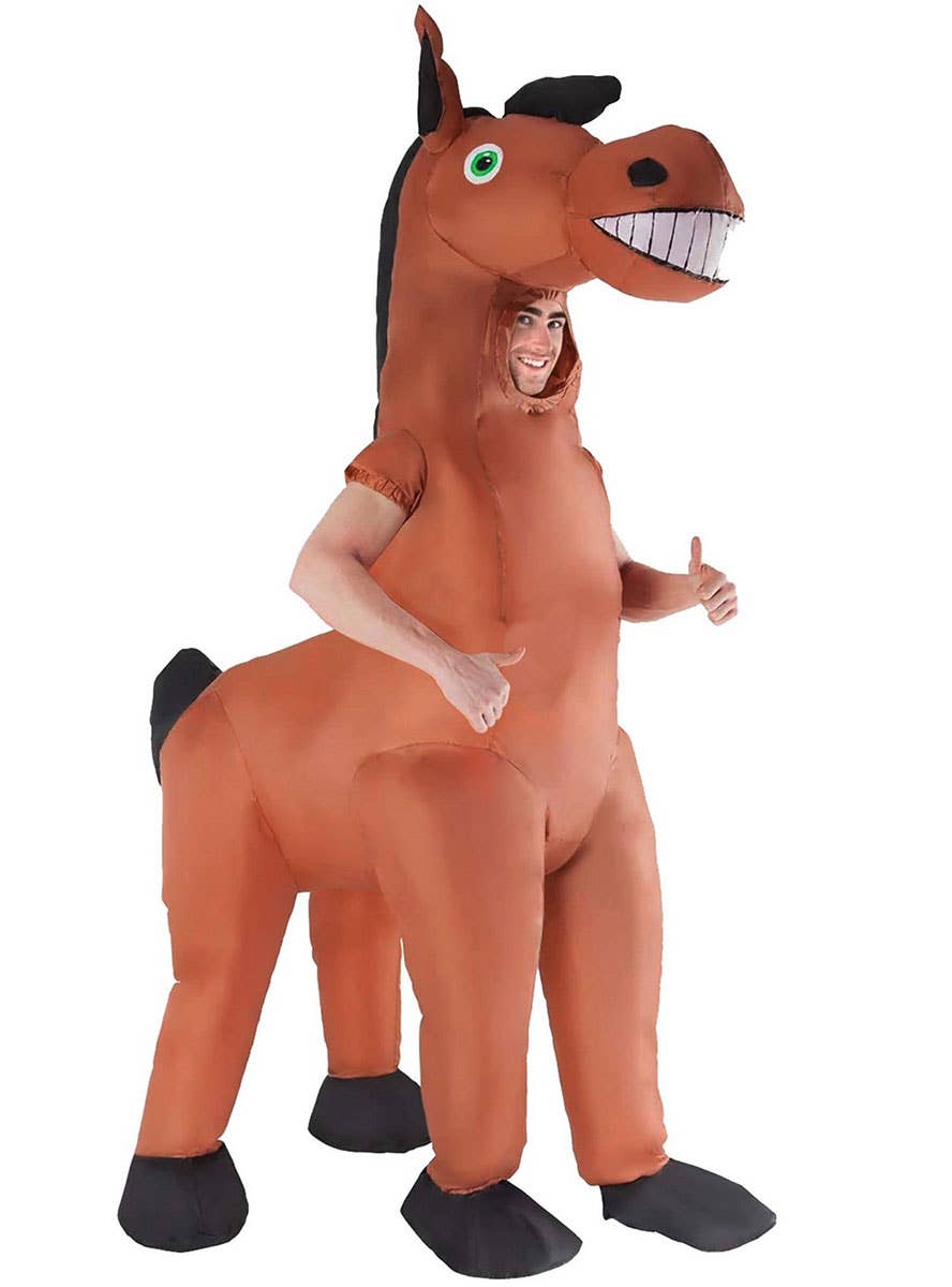 Image of Inflatable Brown 4 Legged Horse Adults Costume