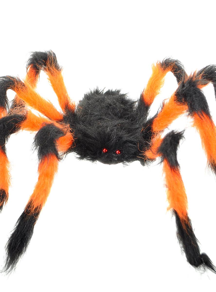 Image of Fuzzy Orange and Black Large Fake Spider Halloween Decoration - Alternate Image