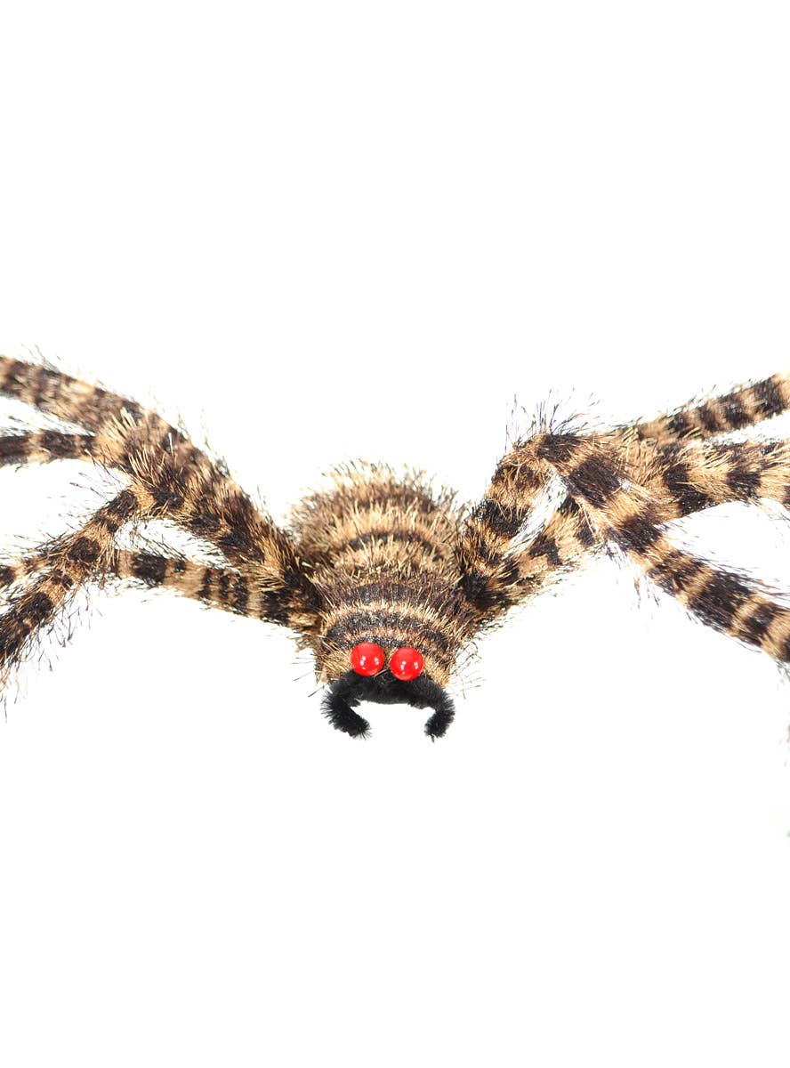 Image of Striped Brown and Black 18cm Spider Halloween Decoration - Close Image