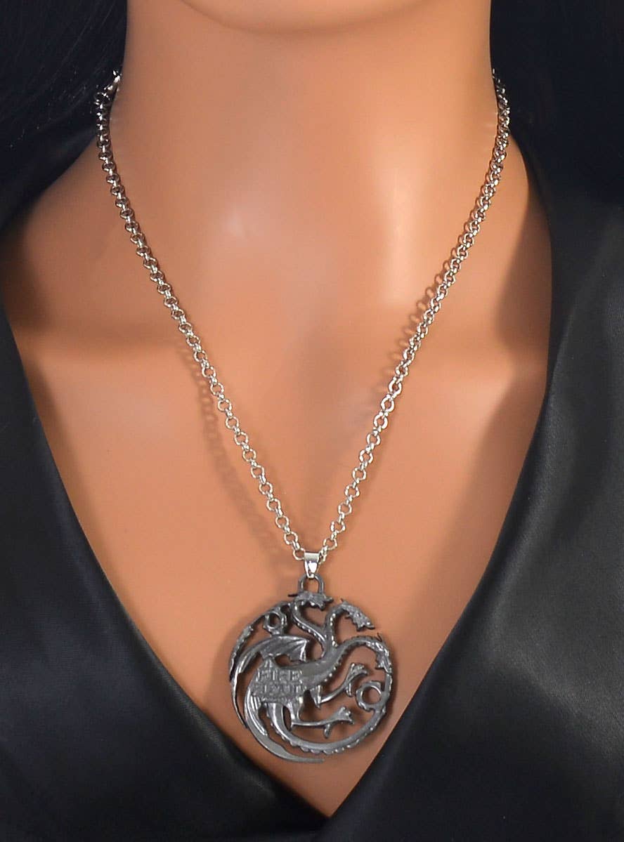 Image of Aged Silver Targaryen Style Dragon Costume Necklace - Alternate Image 1