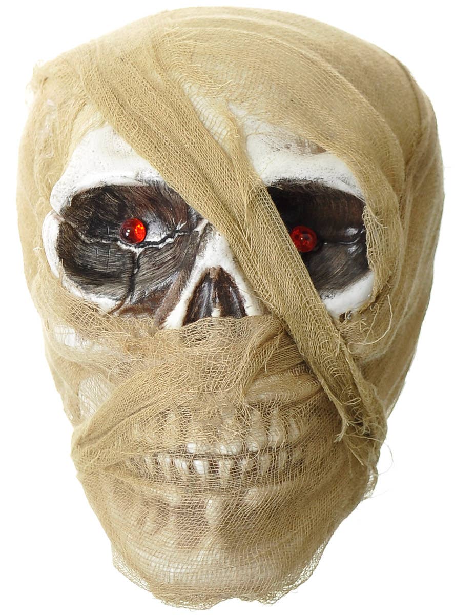 Image of Gauze Wrapped Skull Halloween Decoration with Light Up Eyes - Main Image