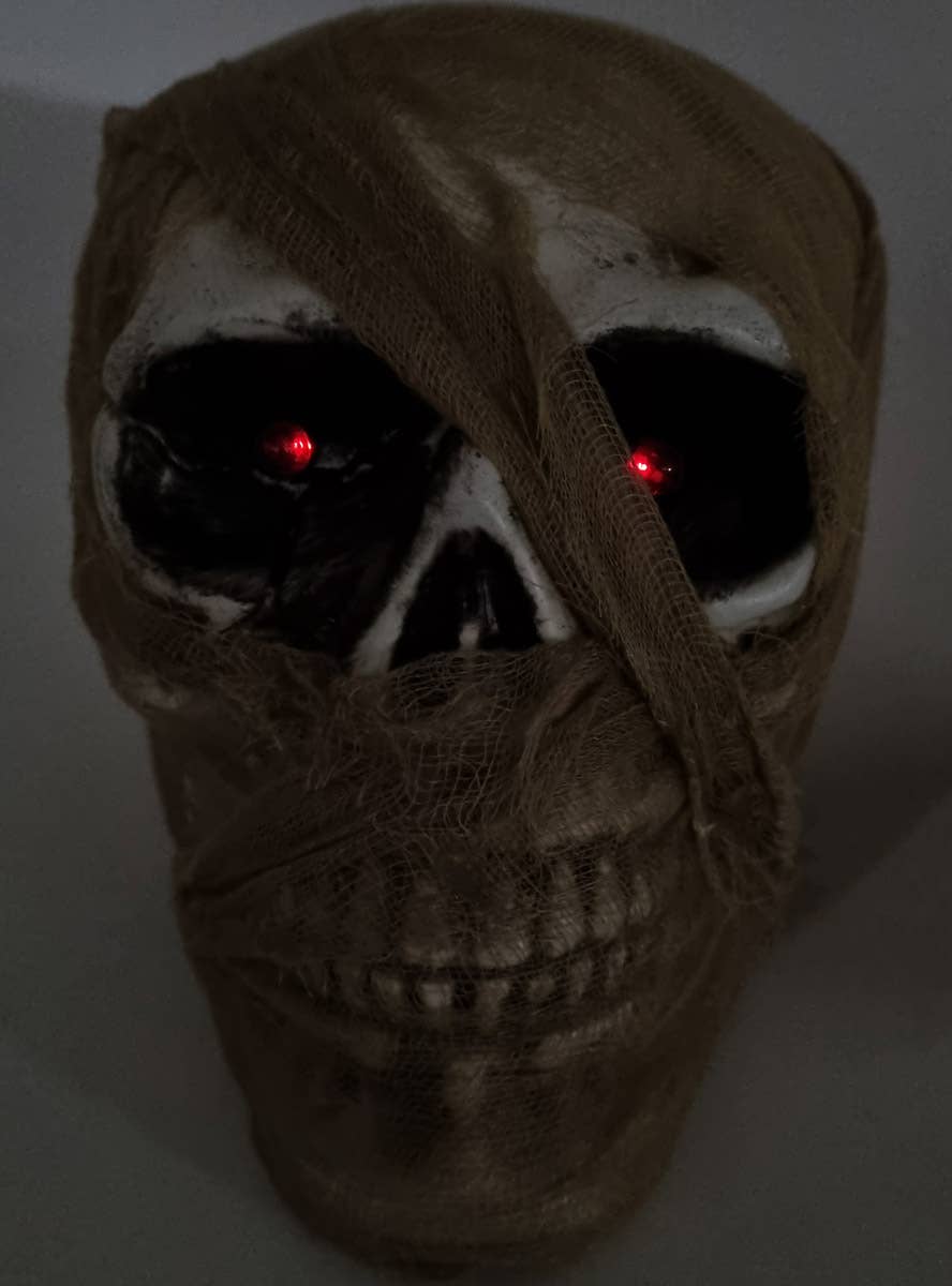 Image of Gauze Wrapped Skull Halloween Decoration with Light Up Eyes - Alternate Image 2