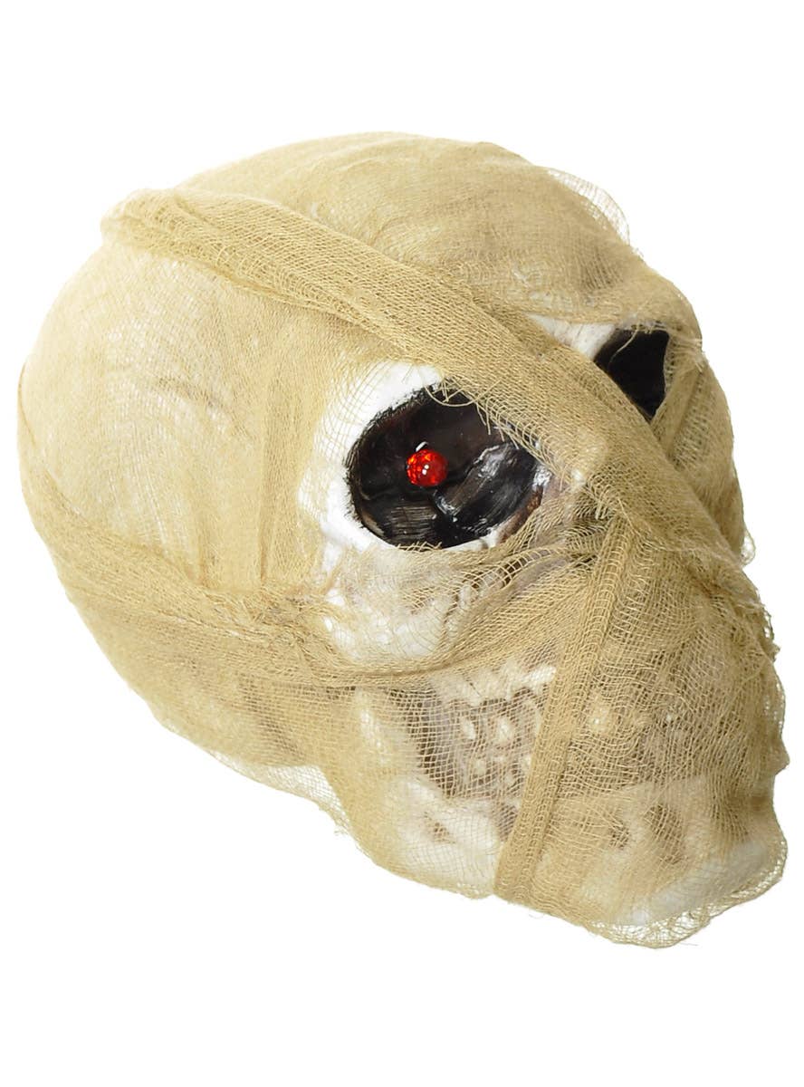 Image of Gauze Wrapped Skull Halloween Decoration with Light Up Eyes - Alternate Image