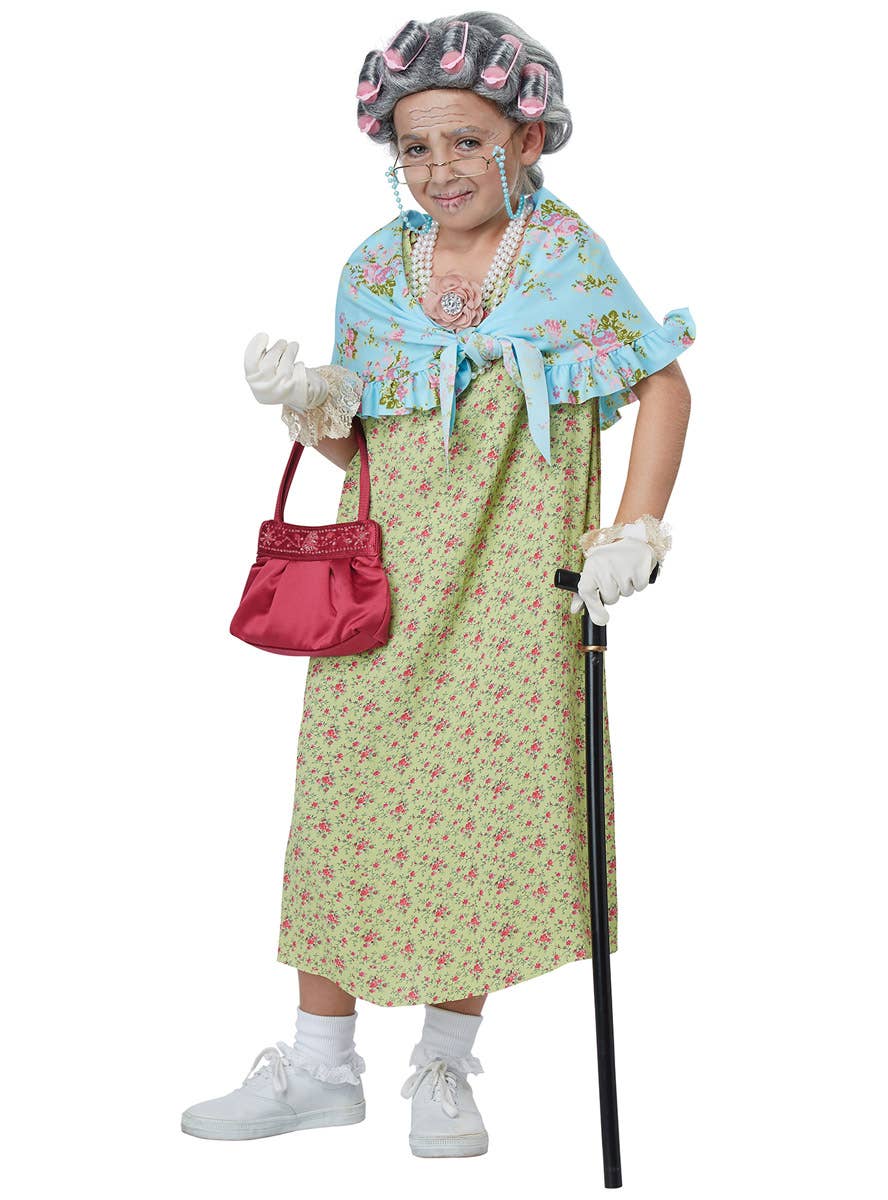 Image of Old Lady Girls Grandma Costume Accessory Kit - Full View with Additional Accessories (Not Included)