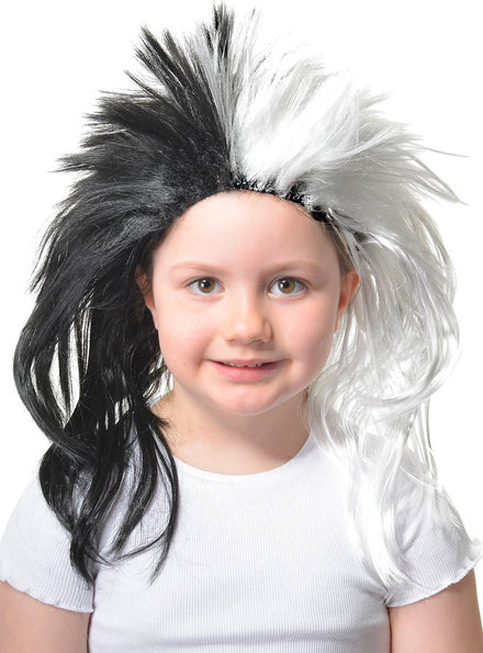 Image of Spiked Black and White Girl's Punk Costume Wig