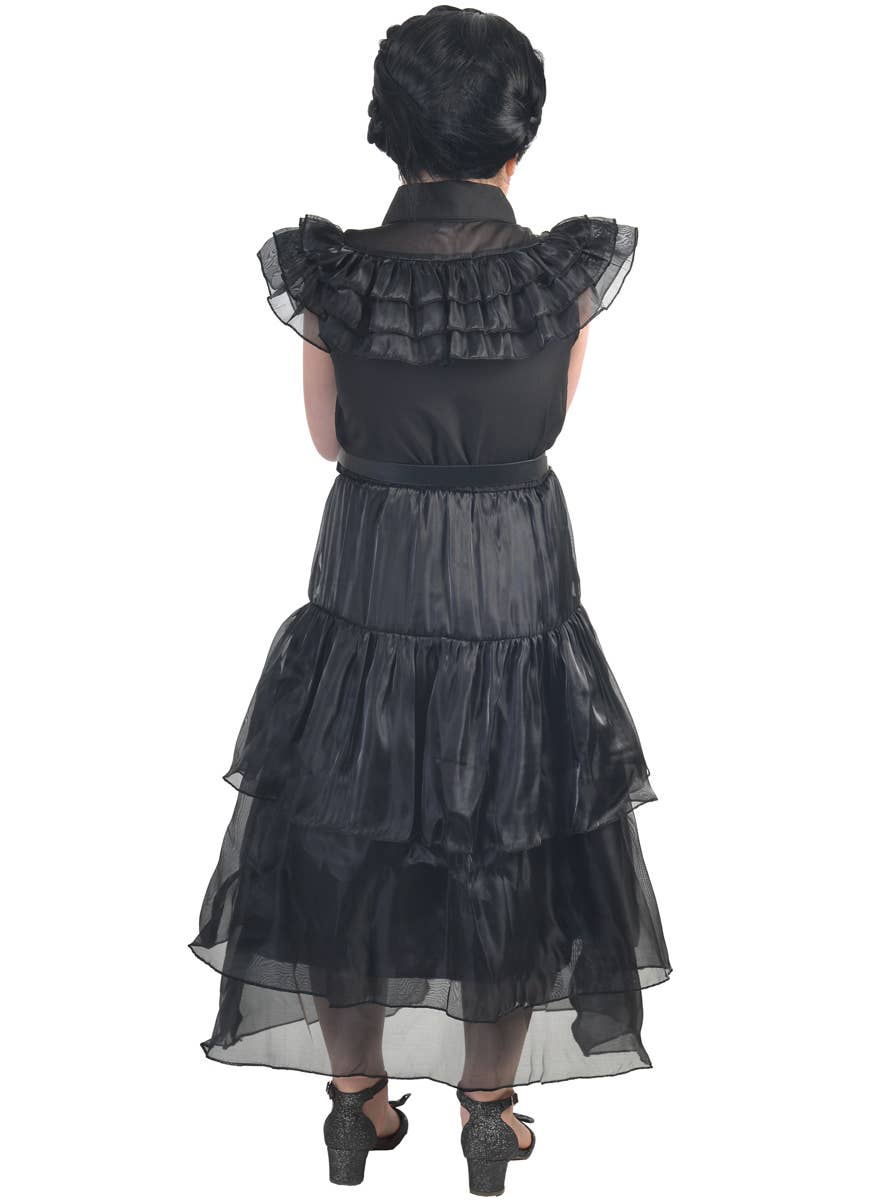 Image of Deluxe Girl's Wednesday Black Party Dress Costume - Back Image