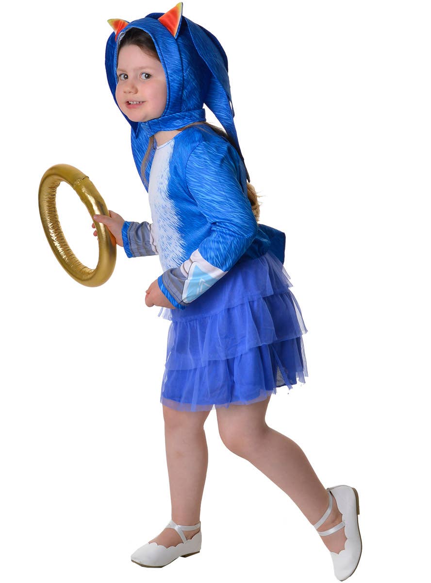Image of Deluxe Girls Blue Hedgehog Gaming Costume - Front View
