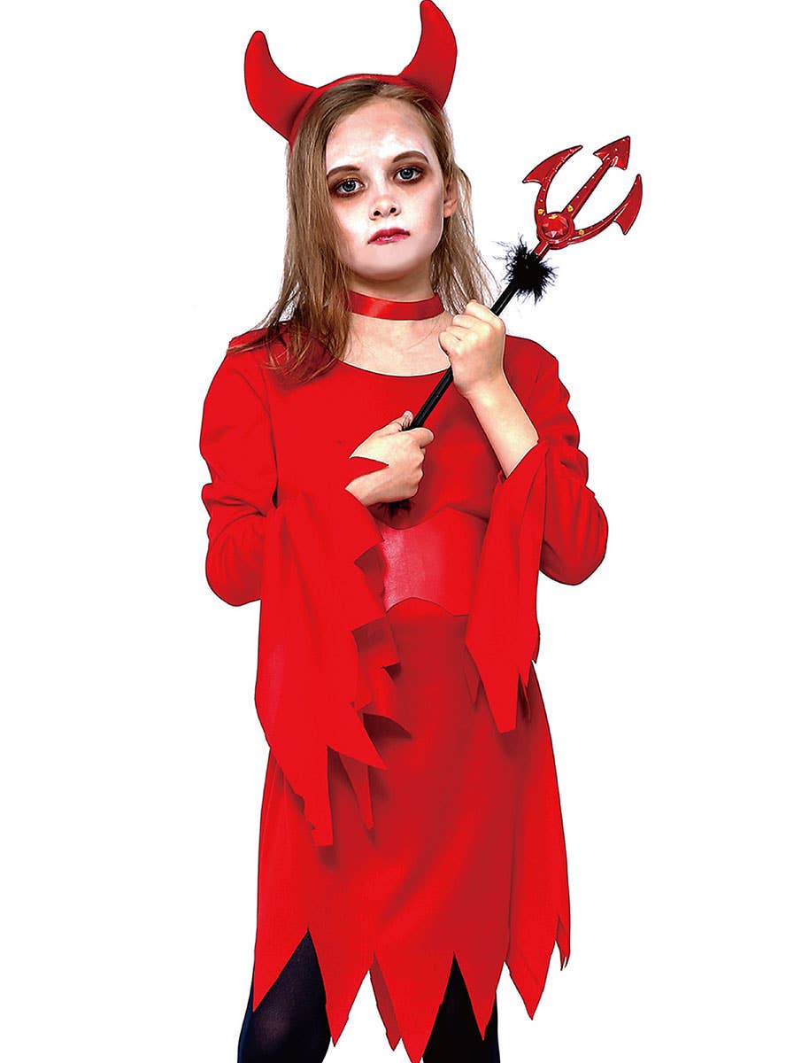 Girls Red Devil Halloween Costume - Close Image