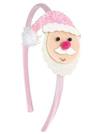 Image of Pastel Pink Glitter Santa Claus Girl's Christmas Headband - Main Image