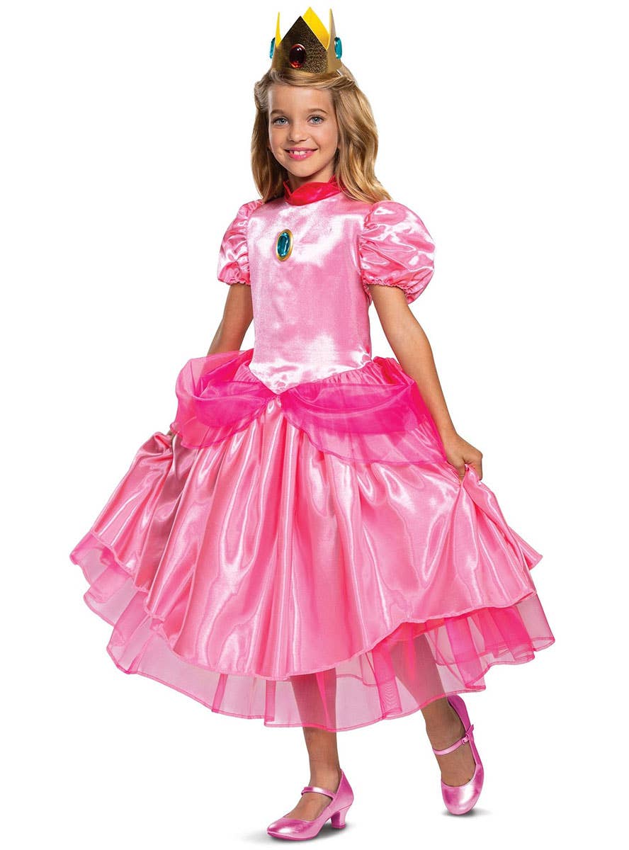 Image of Princess Peach Girls Licensed Super Mario Costume - Front View