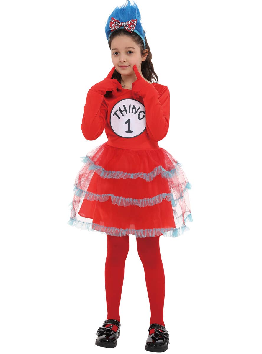 Image of Dr Seuss Inspired Thing 1 Girl's Book Week Costume - Alternate Image