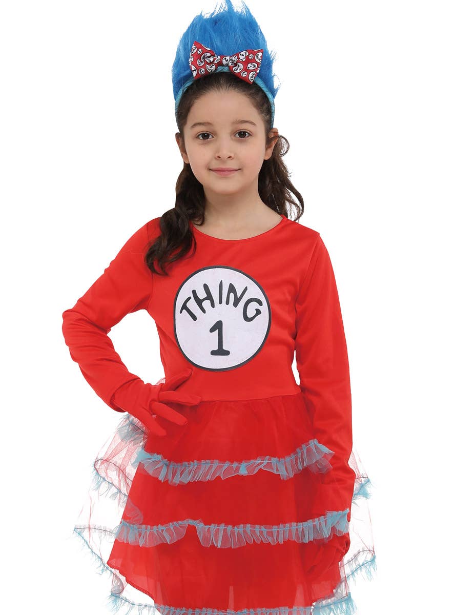 Image of Dr Seuss Inspired Thing 1 Girl's Book Week Costume - Close Image