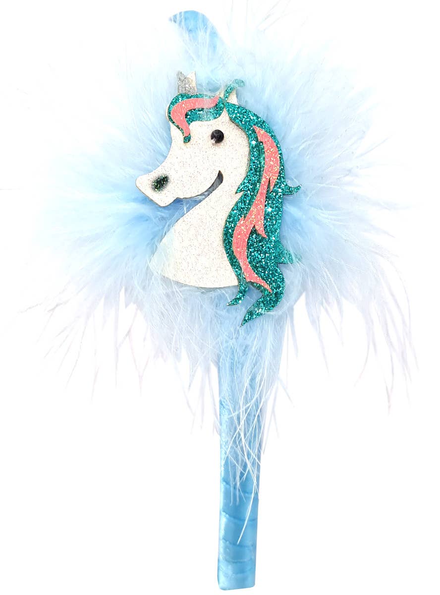 Image of Fluffy Blue Glitter Unicorn Girl's Costume Headband - Main Image