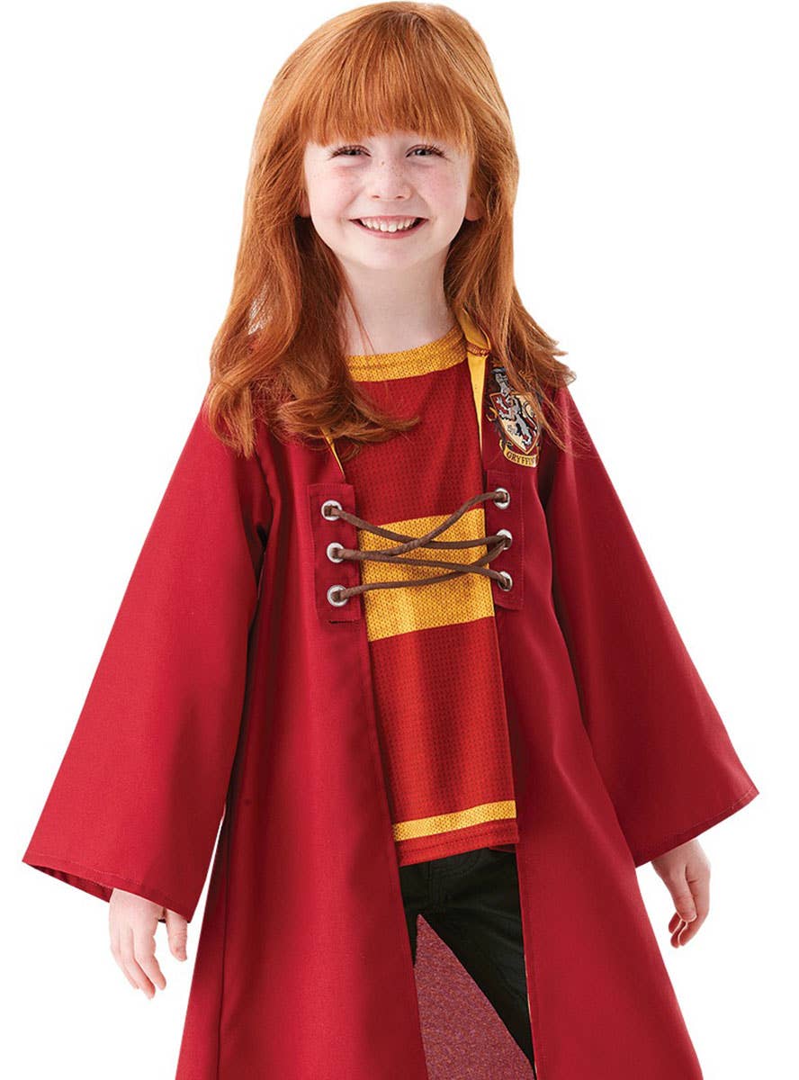 Image of Gryffindor Quidditch Robe Harry Potter Girls Costume - Close Up Image