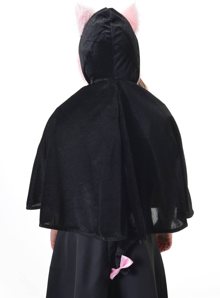 Image of Kitty Cat Girl's Hooded Black Velvet Costume Cape - Back View