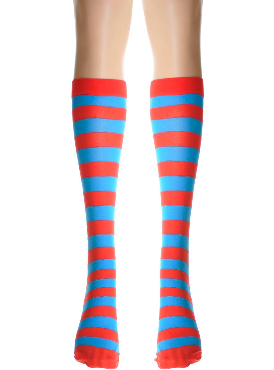 Image of Striped Blue and Red Girl's Knee High Costume Stockings