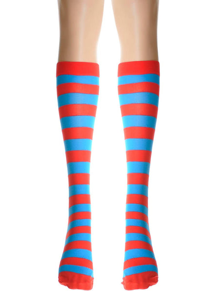 Image of Striped Blue and Red Girl's Knee High Costume Stockings