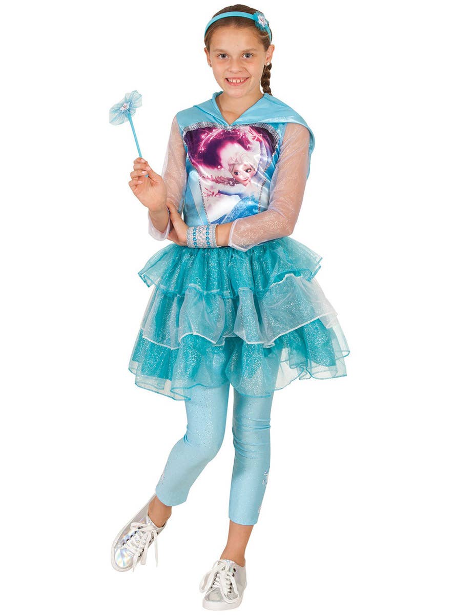 Image of Frozen Queen Elsa Girl's Blue Glitter Footless Tights - Alternate Image 2