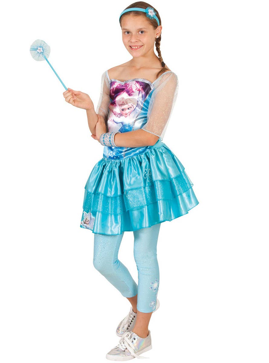 Image of Frozen Queen Elsa Girl's Blue Glitter Footless Tights - Alternate Image 1