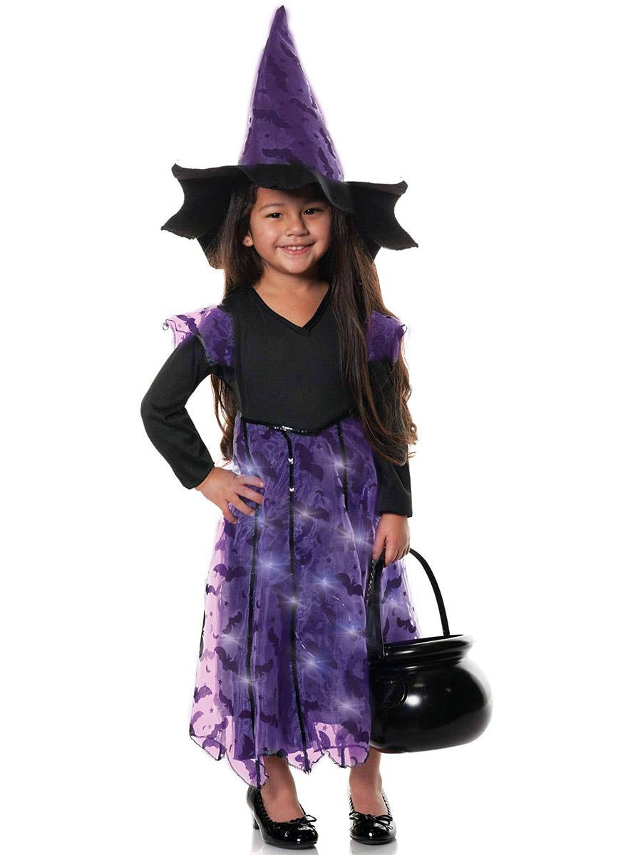 Image of Light Up Purple Witch Girls Halloween Costume