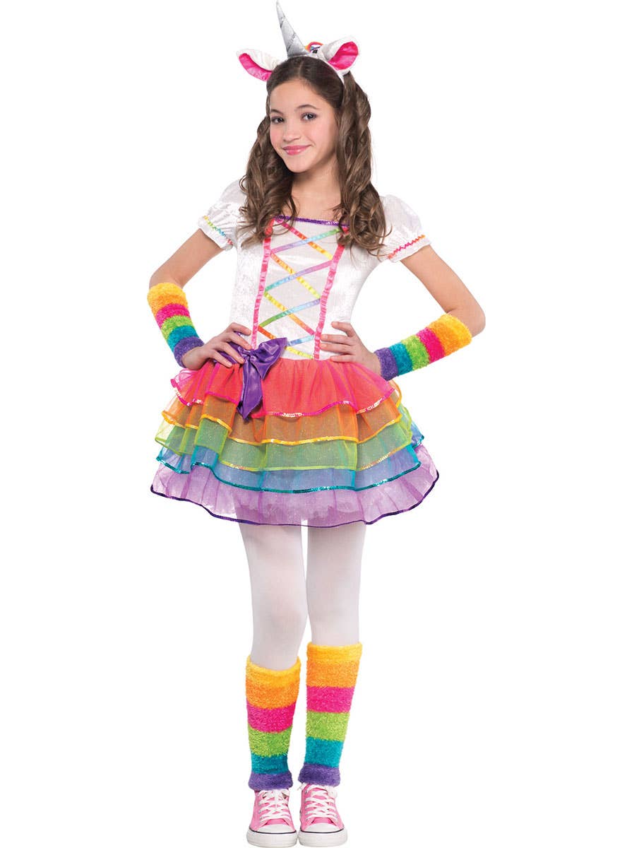 Image of Magical Rainbow Unicorn Girls Costume