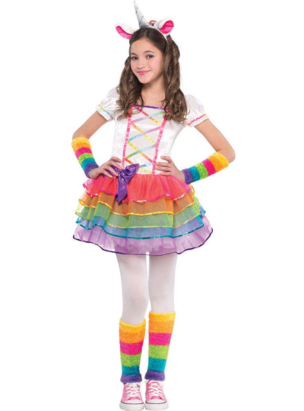 Image of Magical Rainbow Unicorn Girls Costume