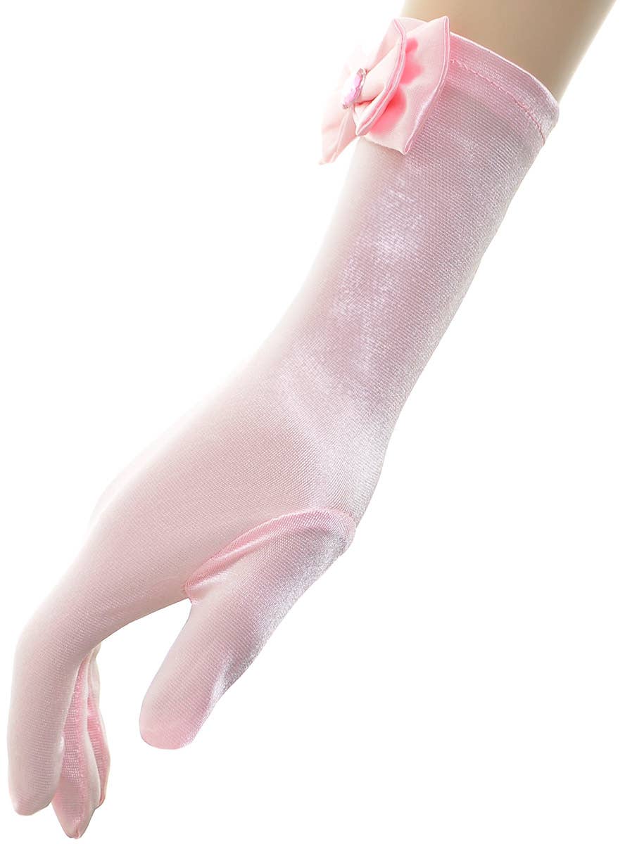 Image of Mid Length Pink Satin Girls Costume Gloves