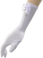 Image of Mid Length White Satin Girls Costume Gloves
