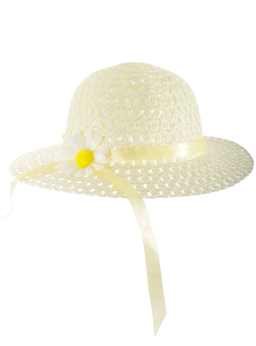 Image of Pastel Yellow Girl's Spring Costume Hat with Flower