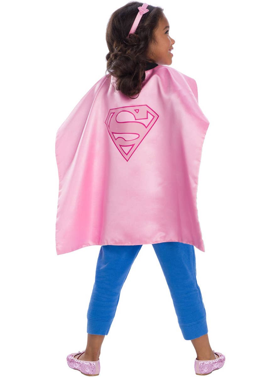 Image of Supergirl Girl's Pink Costume Cape and Headband - Full View