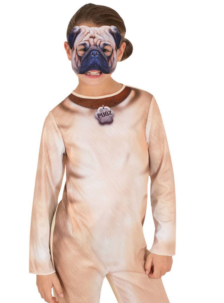 Girls Cute Pug Onesie Costume - Close Image