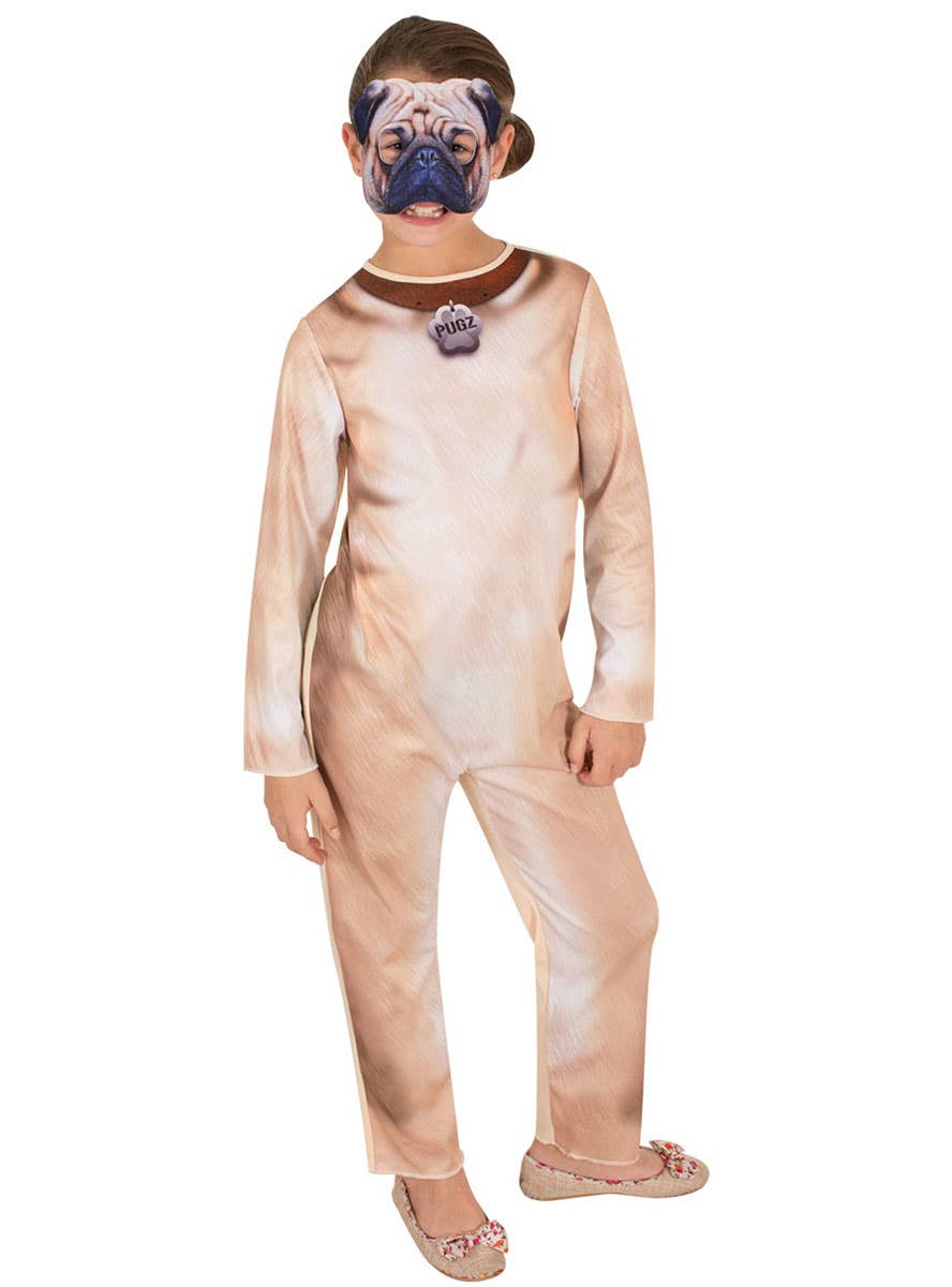 Girls Cute Pug Onesie Costume - Main Image