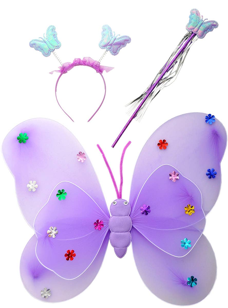 Image of Sweet Purple Girls Butterfly Fairy Wings Accessory Kit