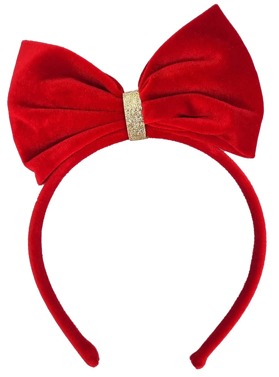 Image of Festive Girl's Large Red Velvet Bow Christmas Headband