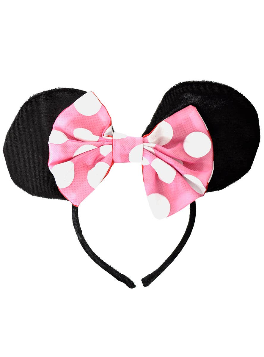 Image of Reversible Polka Dot Girl's Minnie Mouse Ears Headband - Pink Bow Image