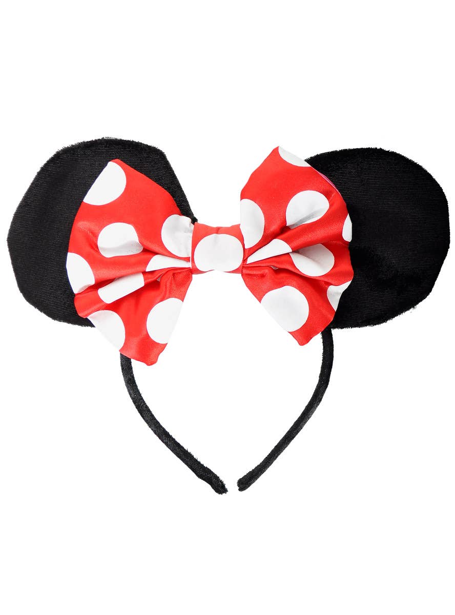 Image of Reversible Polka Dot Girl's Minnie Mouse Ears Headband - Red Bow Image