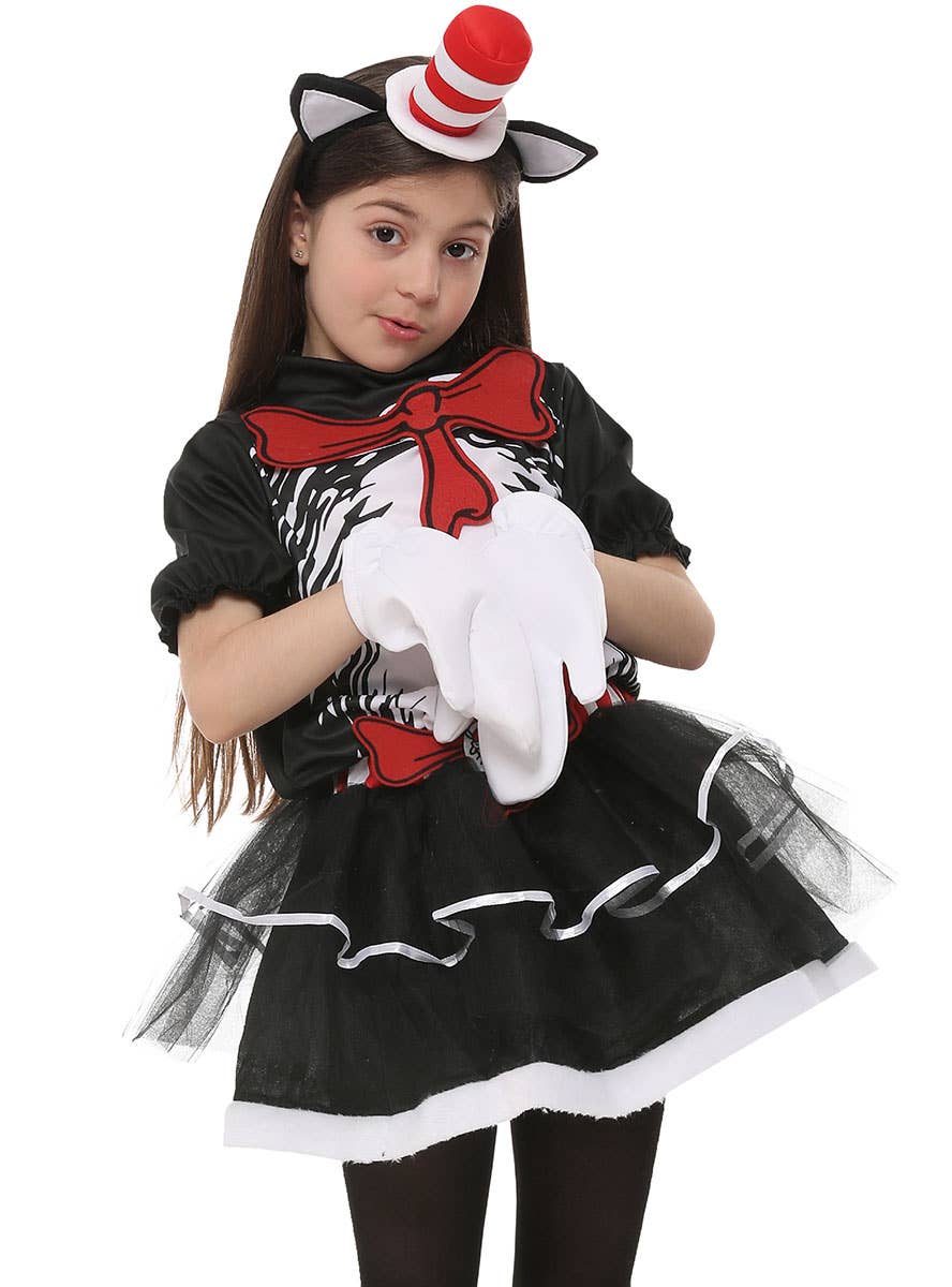 Dr Seuss Cat in the Hat Inspired Costume for Girls - Close Image