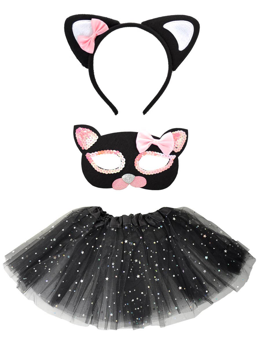 Image of Sparkly Pink and Black Cat Girl's 3 Piece Accessory Set