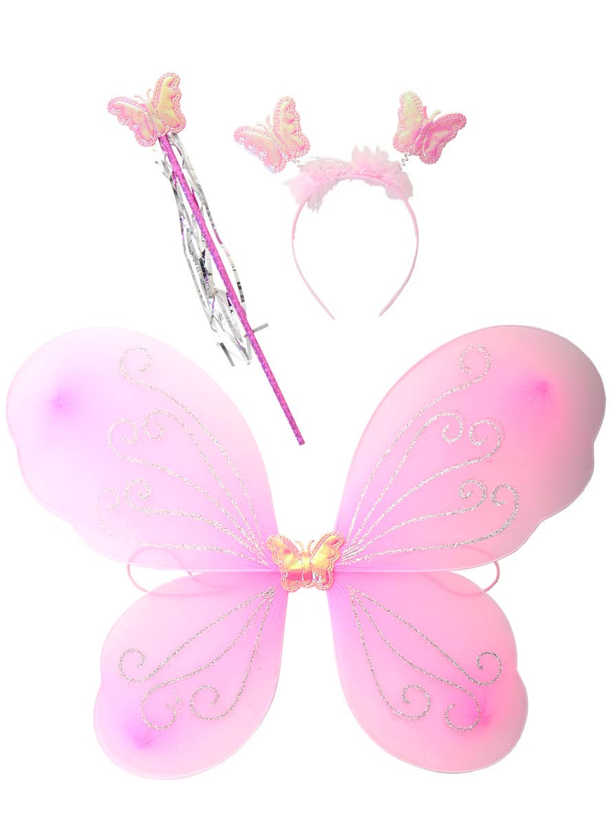 Image of Glittery Pink Butterfly Girl's 3 Piece Fairy Accessory Set