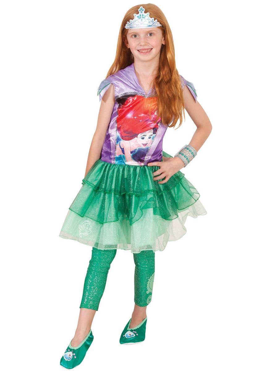Image of Disney Princess Ariel Girl's Green Glitter Footless Tights - Alternate Image 1