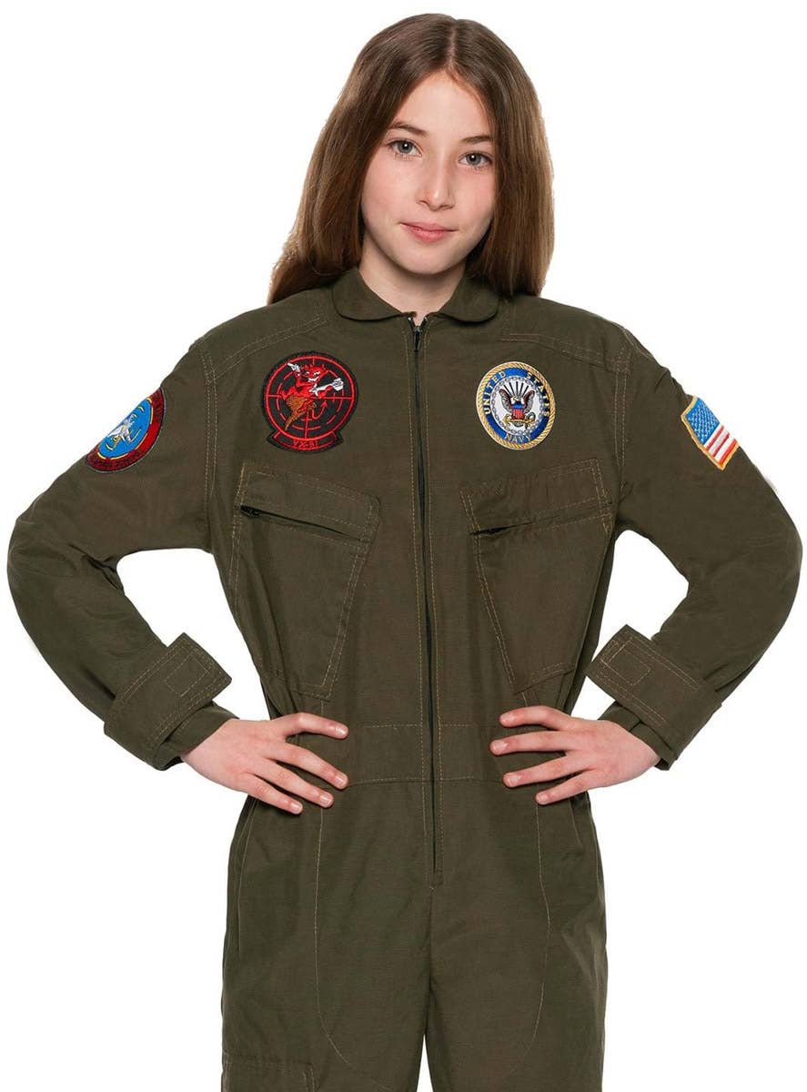 Image of Top Gun Girls Licensed Pilot Flight Suit Costume - Close Image