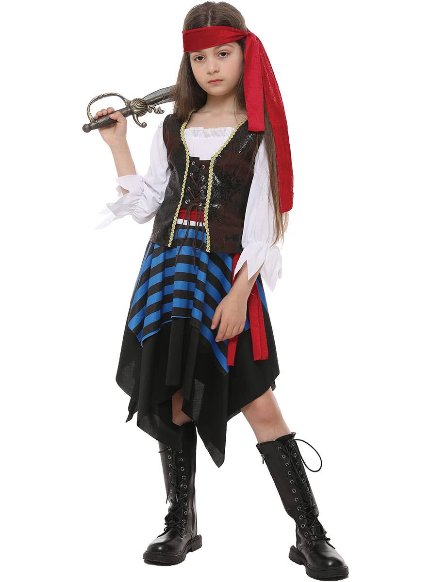 Image of Classic X Marks the Spot Pirate Girl's Dress Up Costume - Alternate View