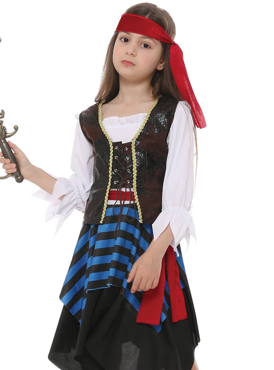 Image of Classic X Marks the Spot Pirate Girl's Dress Up Costume - Close View