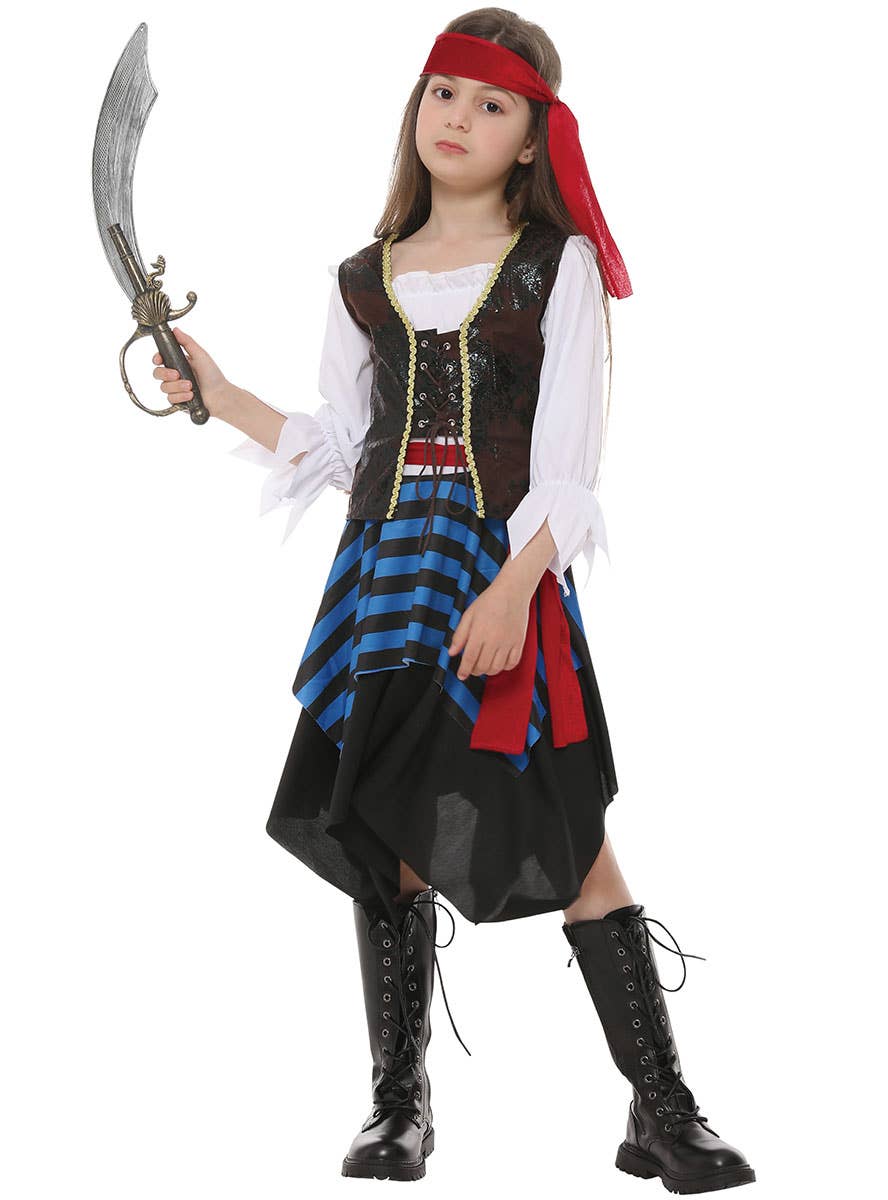 Image of Classic X Marks the Spot Pirate Girl's Dress Up Costume - Front View